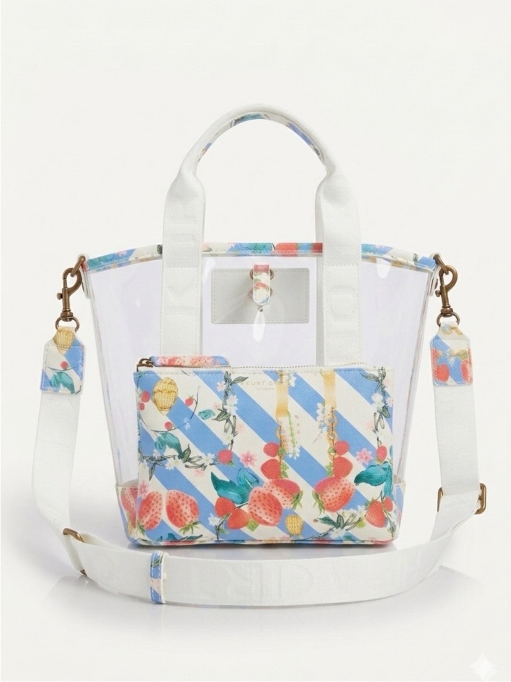 Kurt Geiger Clear Tote with Strawberry Print And Matching Pouch